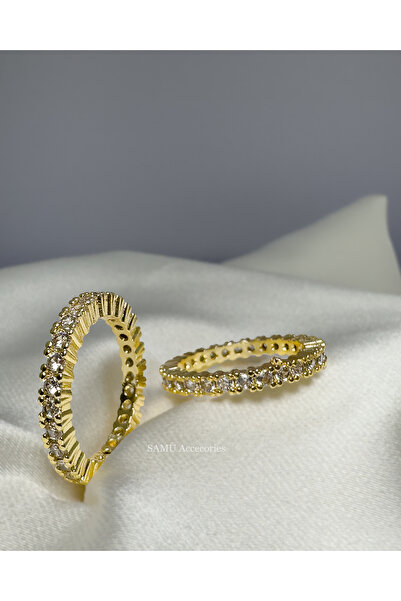 Samu Accessories خاتم تامتور من الفولاذ المرصع بالأحجار - ذهبي كامل الأبدية