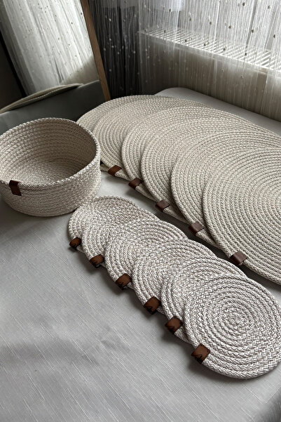 MS Glassware Cream American Dinnerware Set 13 Pieces - 6 Plate Placemats, 6 C...