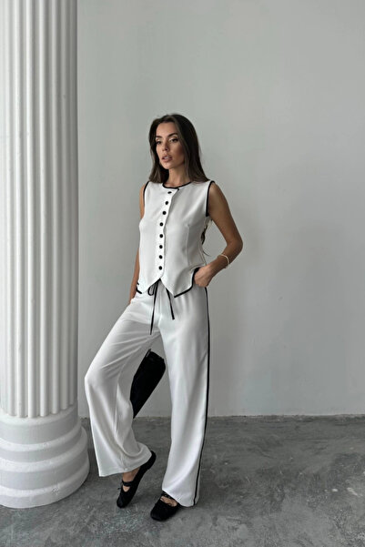 nedo7 Linen Edge Tie Vest - Pants Suit - White