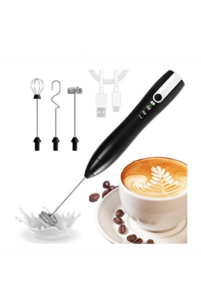 iSalon Electric milk frother mixer, USB rechargeable battery, with 2 heads, 3...