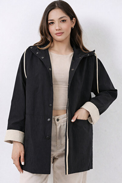 Nagihan Butik Kadın Teknik Kumaş Kapüşonlu Trençkot – Uzun Kesim, Günlük & Şı...