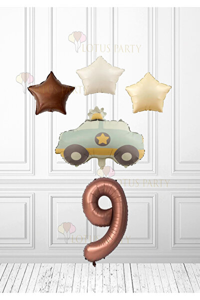 LOTUS PARTY Smeđa zvezda, krem zvezda, balon krem boje, balon policijskog aut...
