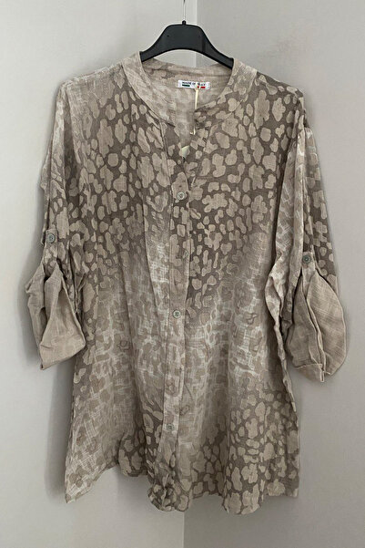 AYASOFYA OTANTIK Women's Italian Beige Tie-Dye Leopard Print Folded Orphan Sl...