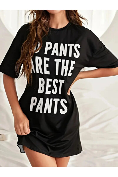 nedo7 فستان نسائي قصير الأكمام مطبوع عليه نص أساسي