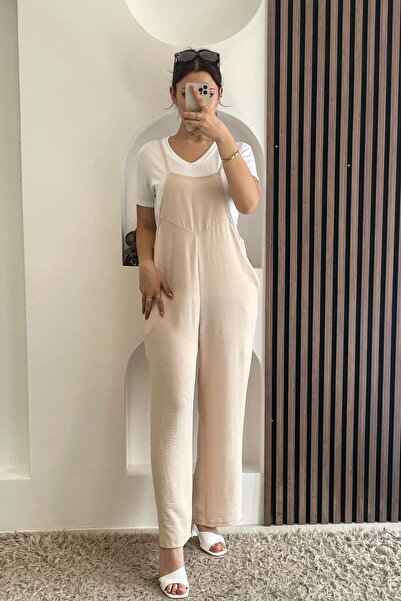 MİSS VİSHNE بذلة واسعة الأرجل مع أشرطة حبل - بيج