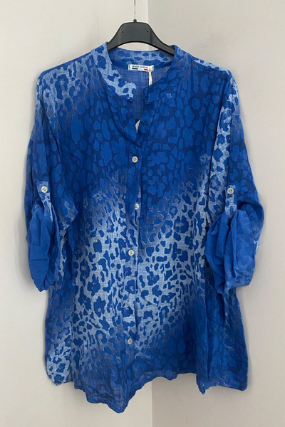 AYASOFYA OTANTIK Women's Italian S Cobalt Blue Tie-Dye Leopard Print Folded O...