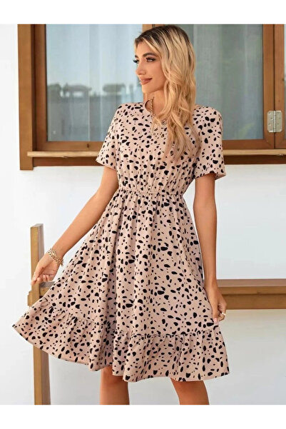 nedo7 Women's Short Sleeve Crew Neck Patterned Single Jersey Dress