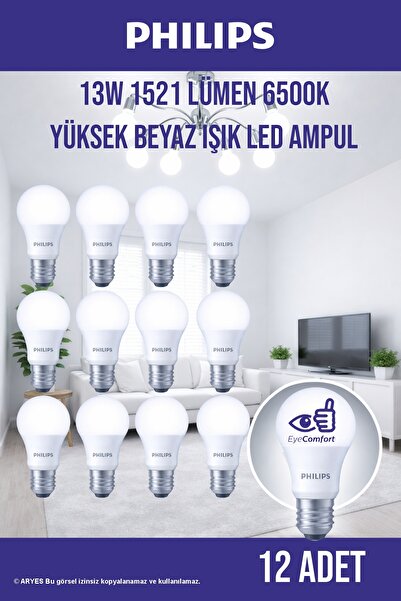 Philips Yüksek Beyaz Işık LED Ampul 13W | 1521 Lümen | EyeComfort | E27