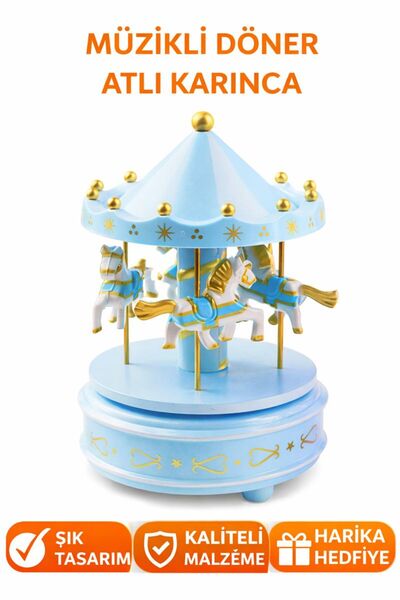 TeknoEser Müzikli Döner Atlı Karınca Dekoratif Müzik Kutusu – Nostaljik Hediye