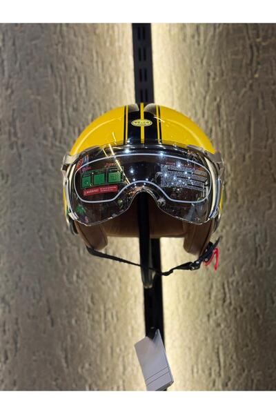 AEGIS Retro Vintage Yellow Smile Açık Kask