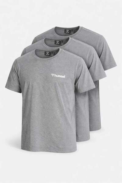 hummel Men's Gray 3-Piece Cotton Short Sleeve T-Shirt Set