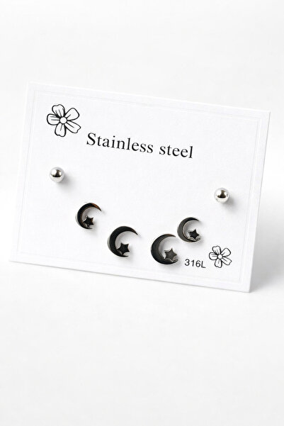 MakeWell Star Heart Leaf Butterfly Crescent Cat Design Steel Screw Earring Sets
