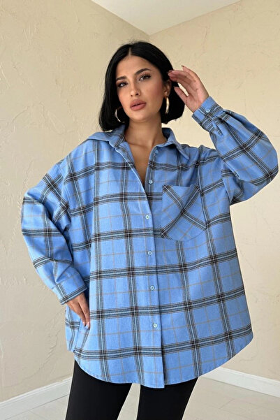 nedo7 Blue Plaid Patterned Shirt