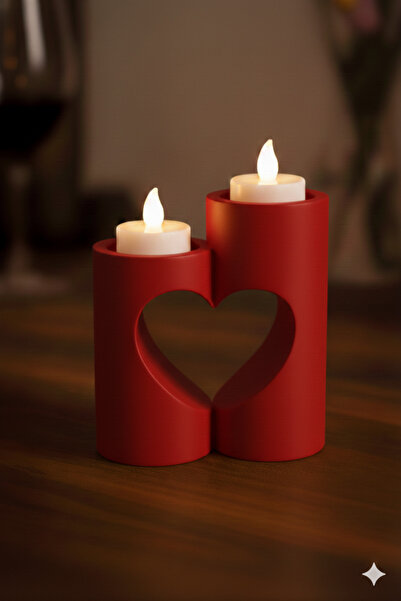 Mescolare 3D Modern Tasarım Kalp Figürlü İkili Dekoratif Şamdan Seti - Sevgil...