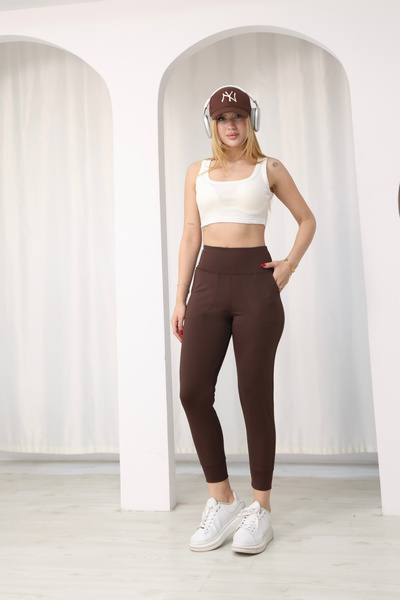 Sporza Kadın kahverengi Yüksek Bel Jogger Eşofman Altı