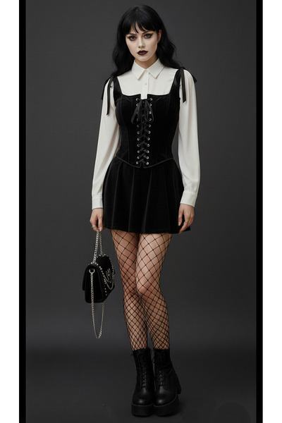 hbtasarim Siyah süet coquette y2k Pinterest model gothic tarz büstiyer