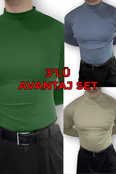 Lushen Erkek 3’lü Avantaj Paket Set Uzun Kollu Balıkçı Yaka Body Badi
