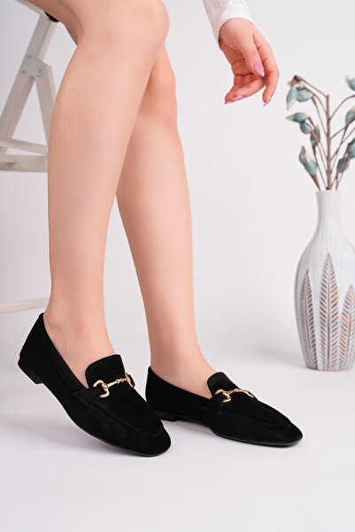 RoseVeno Дамски черни мокасини от велур с катарама