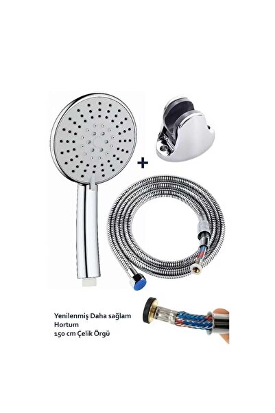 JetVolt Kaliteli 5 Fonksiyonlu Büyük Boy Krom Duş Başlığı 150cm Örgülü Hortum...