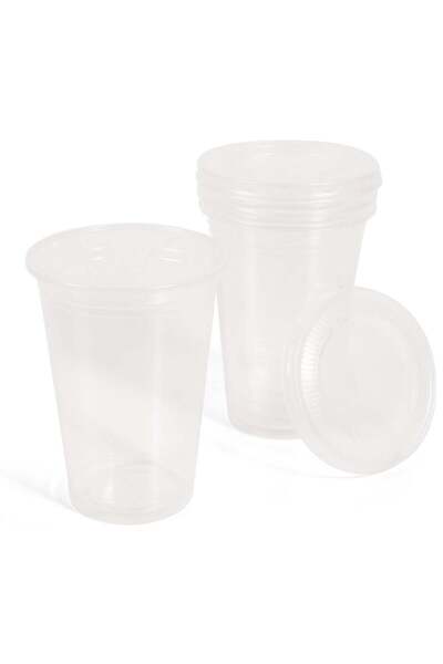 OEM Σετ 25 Διαφανών Πλαστικών Ποτηριών με Καπάκια 350ml
