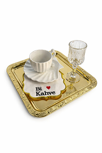 Decoria home Tek Kişilik Metal Gold Kahve & Çay Sunum Tepsisi