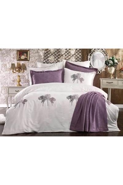 Dantelux Elegant 9 Parça Gelin Seti (Nevresimli Ve Pikeli Tam Set) Organik Se...