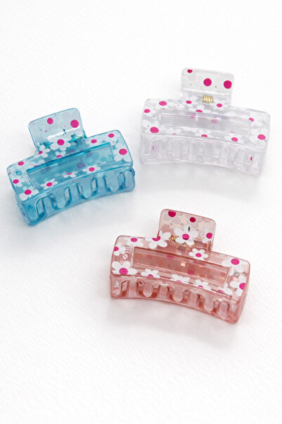 MakeWell Agrafă de păr cu model de flori transparente – Agrafă de păr colorat...