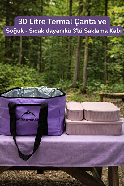 İ&A HOME 30 Litre Termal Çanta + Soğuk & Sıcak Dayanıklı 3’lü Saklama Kabı | ...