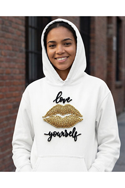 Gadali Unisex Oversize Φούτερ με στάμπα Love Your Self και εμφάνιση ραφών - H...