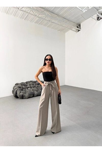 nedo7    Sante Striped Waist Belted Palazzo Trousers