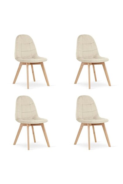 Artool Set de 4 scaune de bucătărie/living, Bora, catifea, lemn, bej, 44,5x54...