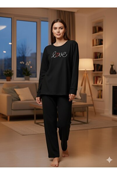 FAMES PİJAMA Дамски комплект пижама от черна флийс