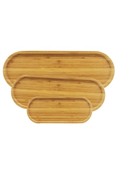 Brentino 3-Piece Oval Wooden Presentation Plate Set 3 Sizes (39X15 33X10 13X5...