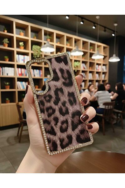Samsung Galaxy S25 Ultra Uyumlu Leopar Desenli Kenarları Taşlı Kılıf