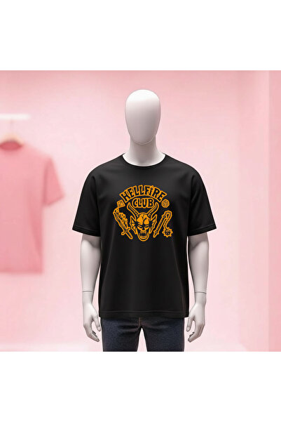 Vordevia Stranger Things Hellfire Club Printed Crew Neck Wide Fit Unisex Tshirt