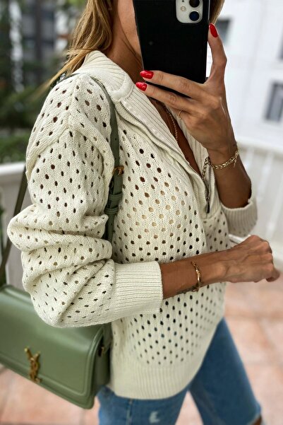 Ece Knitwear Zippered Thick Sweater Cream