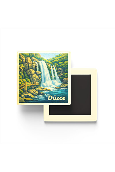 iBerk Mıknatıslı Buzdolap Magneti - Düzce - Samandere Şelalesi - 9x9 cm