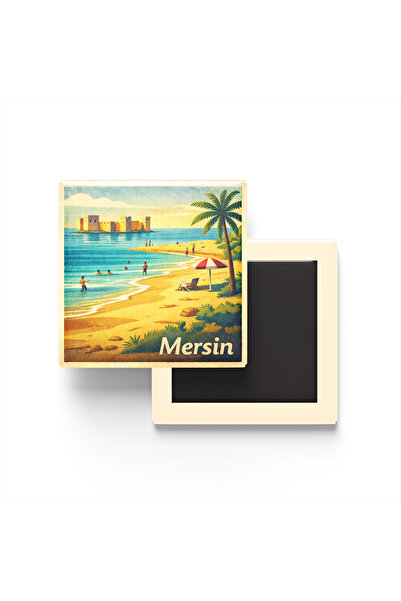 iBerk Mıknatıslı Buzdolap Magneti - Mersin - Kızkalesi Plajı - 9x9 cm