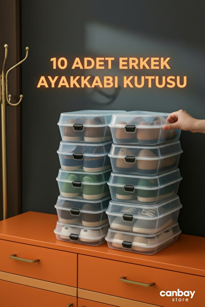 Canbay Store 10 Adet Erkek Şeffaf Ayakkabı Kutusu Ayakkabı Saklama Kutusu Aya...