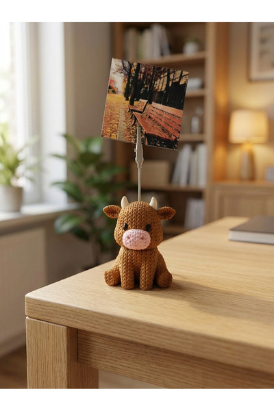 Virtus3DStudio Örgü Desenli Sevimli İnek Not & Fotoğraf Tutucu