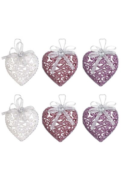 OEM Σετ Χριστουγεννιάτικων Στολιδίων Λευκό Μωβ Ροζ Καρδιές με Γκλίτερ 8εκ. - ...