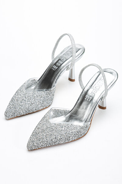 LEMUES SHOES Women's Silver Glass Crumbs Detail Open Back Heeled Shoes