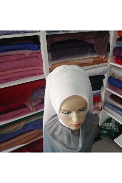 semahazırduvak beyaz simli aksesuarlı duvaklı model hazır türban hazır şal ab...
