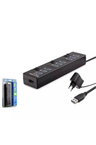 HCS موزع يو إس بي داتا-إم281 إتش دي إكس7005 بـ10 منافذ يو إس بي أسود (مع محول...