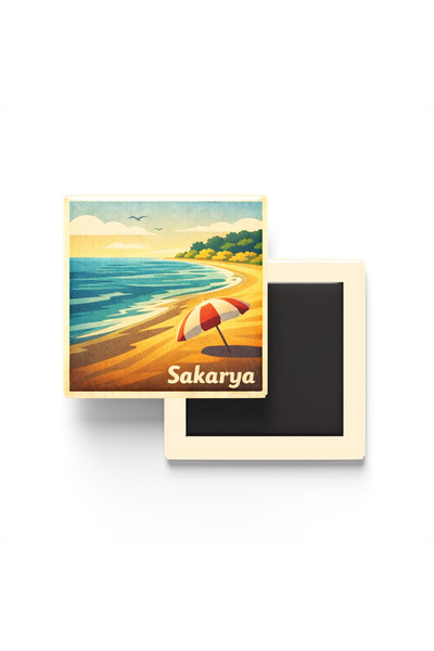 iBerk Mıknatıslı Buzdolap Magneti - Sakarya - Karasu Plajı - 9x9 cm