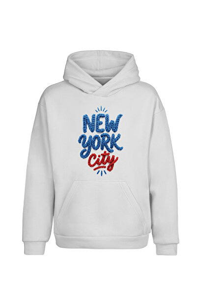 Gadali Унісекс оверсайз-светр з принтом Нью-Йорка та ефектом швів - худі