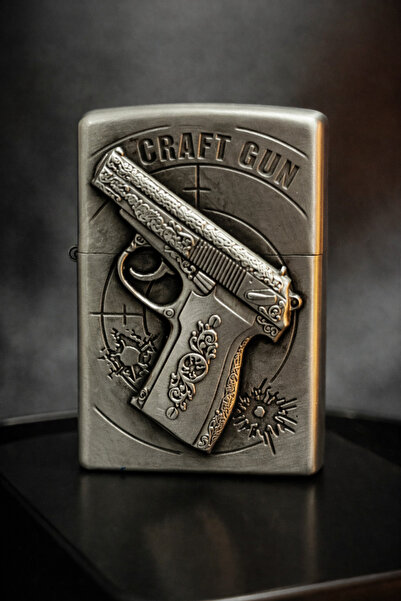 REKS Şık Metal Benzinli Çakmak – Özel Kabartmalı Tabanca Desen | Premium Tasa...