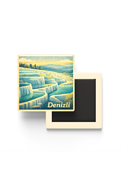 iBerk Mıknatıslı Buzdolap Magneti - Denizli - Pamukkale - 9x9 cm