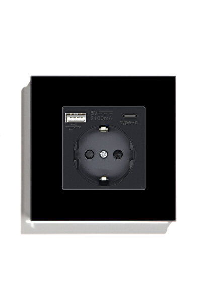 Choice14 مقبس حائط كهربائي أسود من النوع C مقاس 86 مم، متوافق مع معايير الاتح...