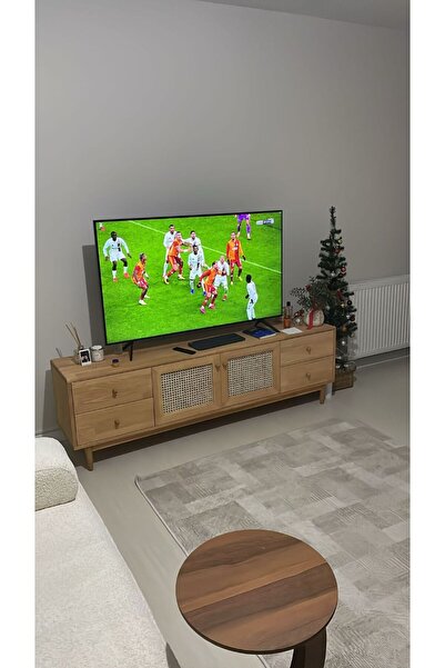 WoodenDecoration01 Skara Masif Ahşap Rattan Kapak Detaylı Modern Tv Ünitesi